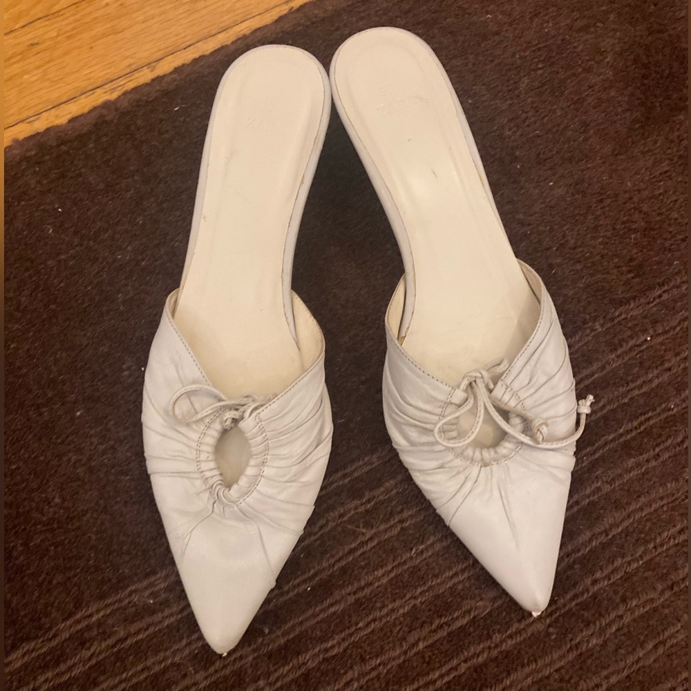 Zara Gray Leather Women's Kitten Heel Mules
